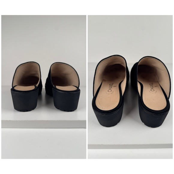 Chanel Interlocking CC Logo Blk Suede Mule Clogs VTG Embroidered Women's 37.5 - Picture 6 of 8